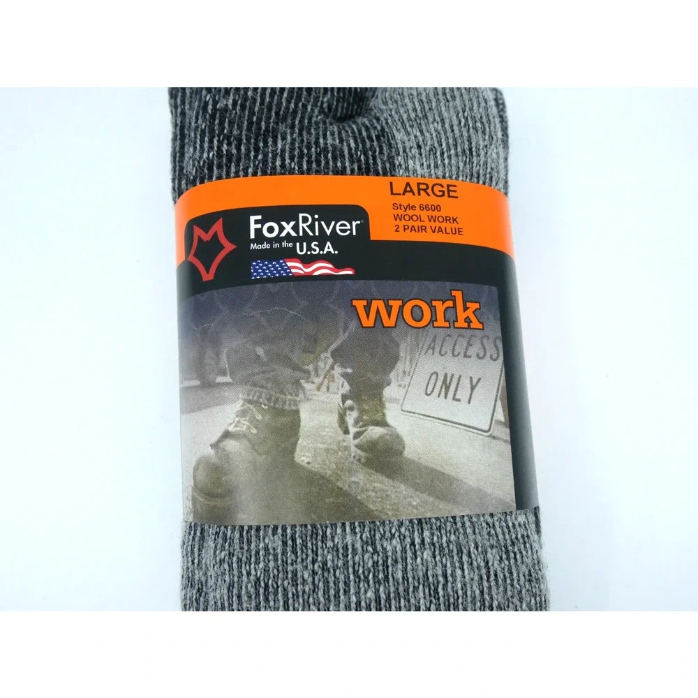 Fox River Wool Work Boot Sock Style 6600 socks 2 Pairs Winter Grey Sz Large